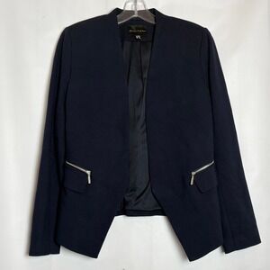 Jasmine & Juliana Navy Open Front Blazer Zipper Pockets Womens S Career Preppy
